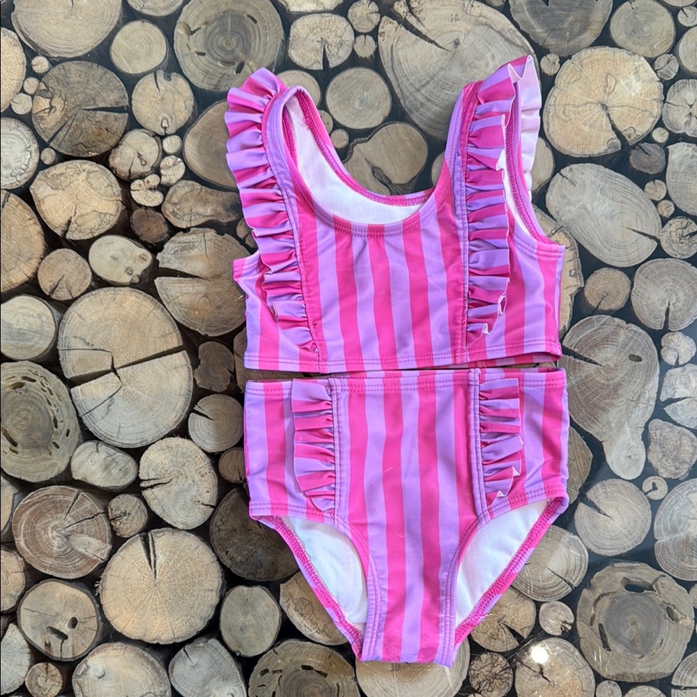 Cat&Jack Pink Striped Ruffle Swimsuit. GUC